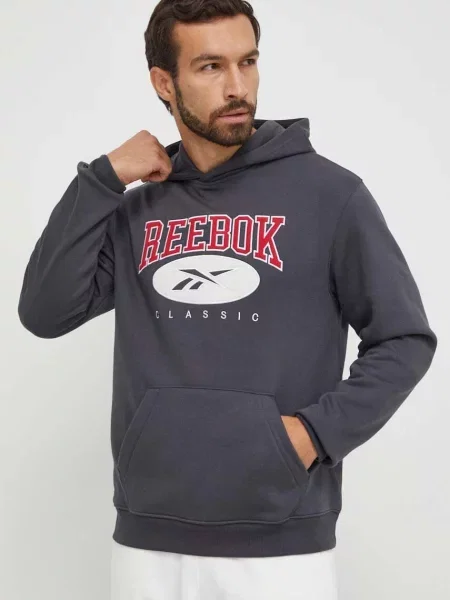 Класически суичър с качулка Reebok Classic с качулка с апликация сиво