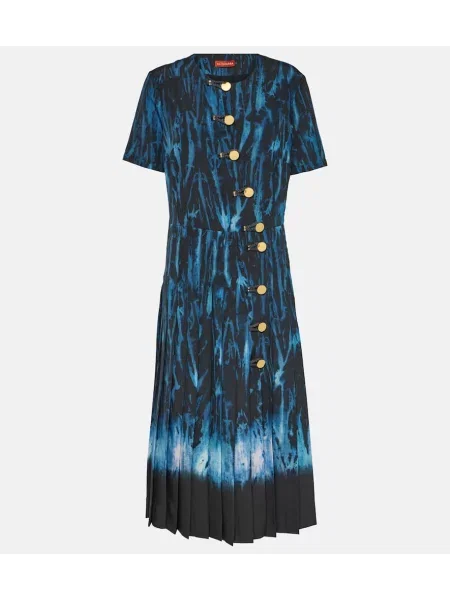 Rochie midi Altuzarra cu imagine plisată până la genunchi albastru