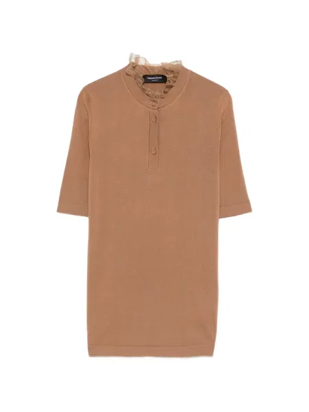 Marškinėliai Fabiana Filippi su raukiniais ruda