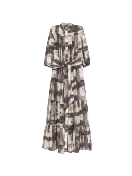 Rochie maxi Kiton cu legături în straturi de costum maro