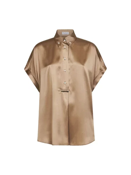 Satynowa koszula Brunello Cucinelli żółta