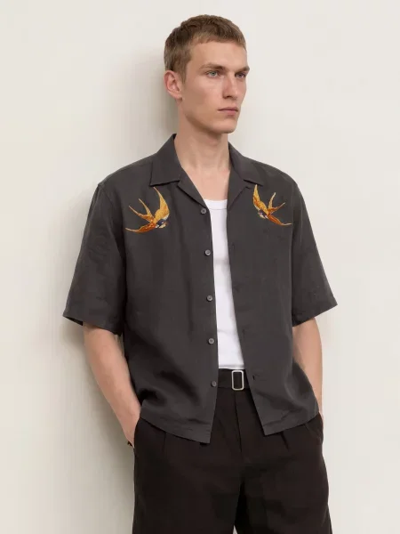 Allsaints Letní Košile Oversized Fit Z Lnu černá