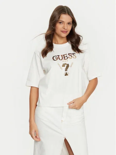 Guess T-shirt Boxy Fit tamnoplava