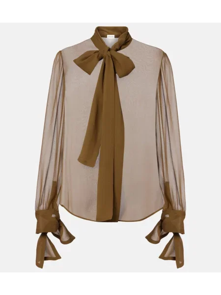Bluză Saint Laurent de mătase cu legături verde