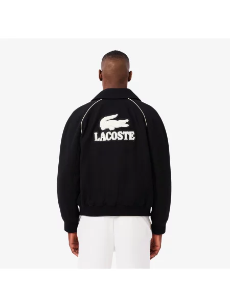 Lacoste Wełniana Kurtka Varsity Z Naszywkami czarny