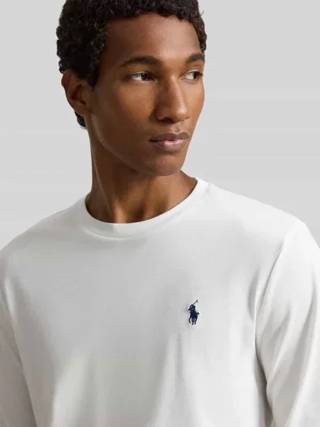 Bluzka z długim rękawem o kroju regular fit z czystej bawełny Polo Ralph Lauren biała