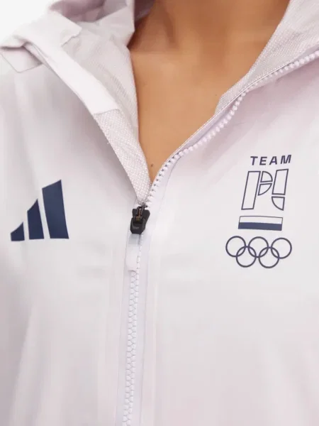 Geacă cu puf Adidas cu dungi cu glugă negru