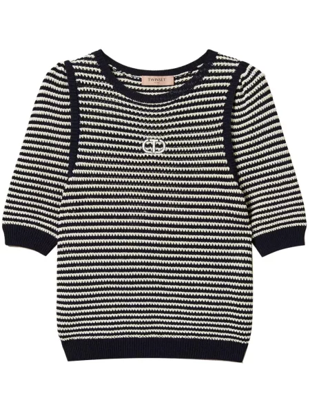 Tricou Twinset cu broderie cu dungi alb