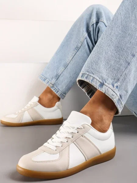 Sneakers Teniși bej-albi cu cusături decorative Sumina bej