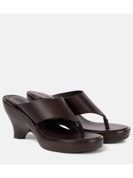 Papuci tip mules Zimmermann din piele cu pană maro