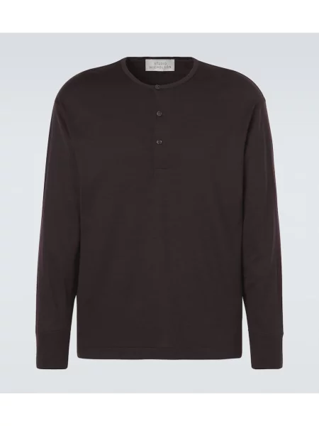 Cămașă Studio Nicholson de lână cu guler henley maro