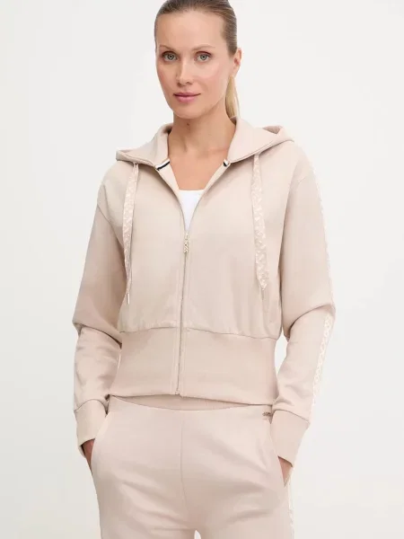 BOSS bluză lounge cu glugă uni bej
