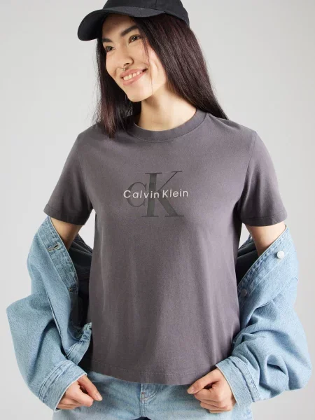 Calvin Klein Jeans Tričko tmavošedá / čierna biela