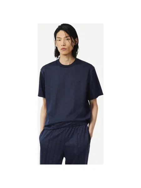 Koszulka z krótkim rękawem damska Lacoste Jacquard Monogram granatowy S niebieska