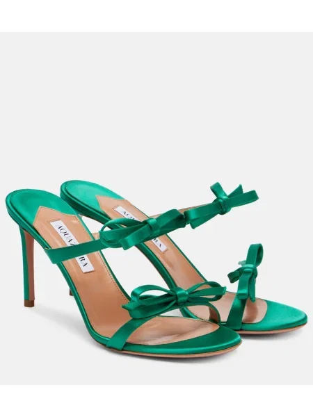 Satenaste mules Aquazzura z lokom zelena