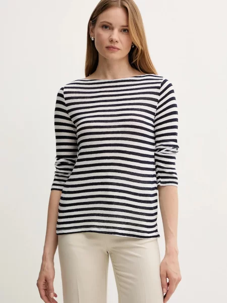 Tričko s dlouhým rukávem s příměsí lnu United Colors of Benetton tmavomodrá