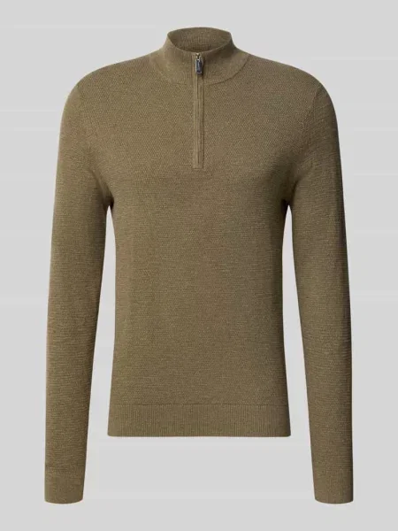 Sweter z dzianiny o kroju slim fit z mieszanki bawełny z kołnierzem zapinanym Profuomo