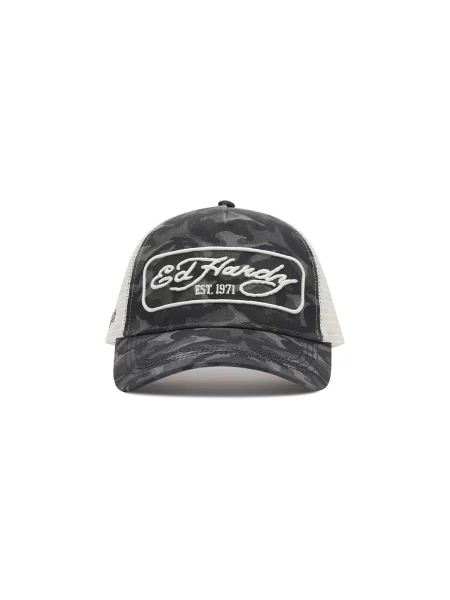 Ed Hardy Čiapka sivá / grafitová šedobiela čierna
