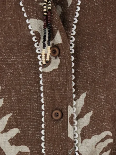 Sukienka mini Bazar Deluxe z nadrukiem wiązana garniturowa brązowa