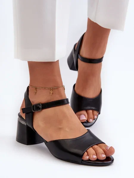 Sandale Sergio Leone cu toc jos negru