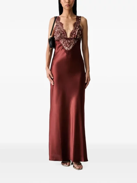 Rochie maxi Bardot din satin roșu