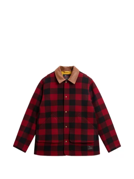 Gulerat geanta de piele Woolrich în carouri roșu