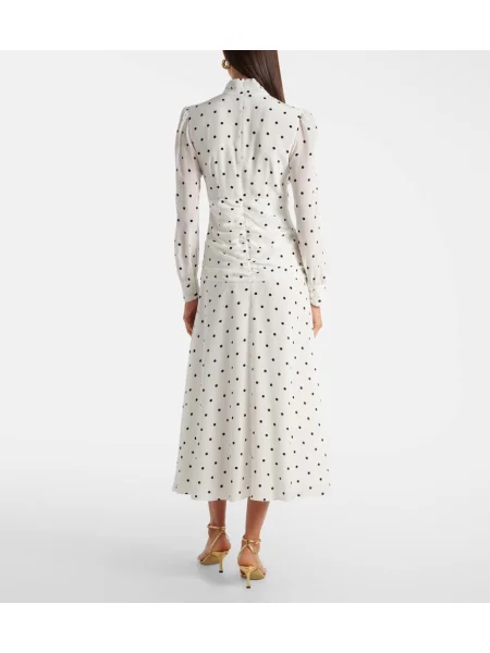 Rochie midi Alessandra Rich de mătase cu buline până la genunchi alb
