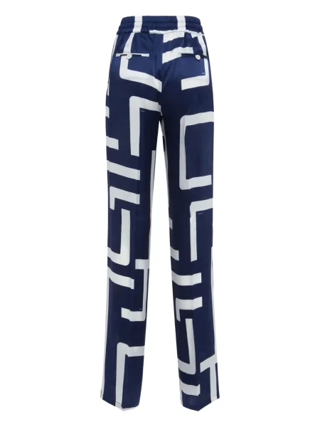 Pantaloni Kiton de mătase cu imagine cu imprimeu geometric albastru