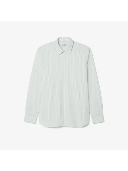 Lacoste Koszula Z Popeliny W Paski Regular Fit zielona