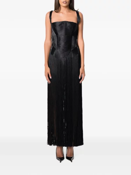 Rochie maxi Norina St cu franjuri negru