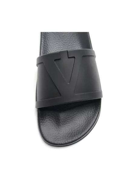 Lniane klapki Valentino Garavani z logo czarne