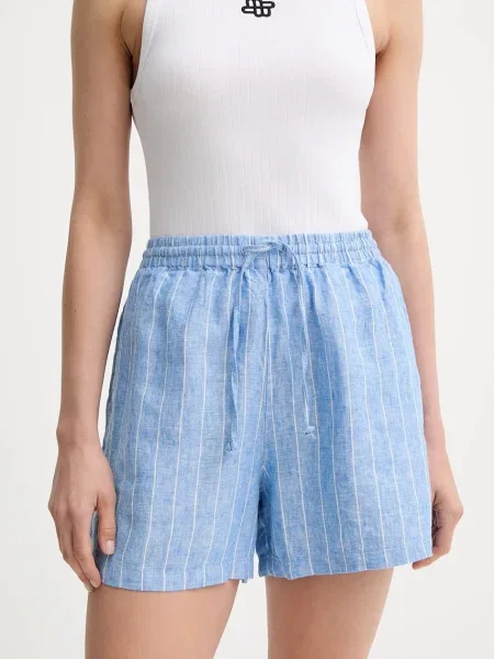 Samsoe Samsoe pantaloni scurți din in MAREN uni high waist verde