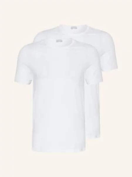 T-shirt z detalem z logo w zestawie 2 szt. model ‘Cotton Essentials’ Hanro biała