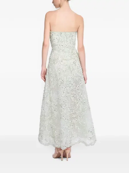 Макси рокля Elie Saab бродирана без презрамки зелено