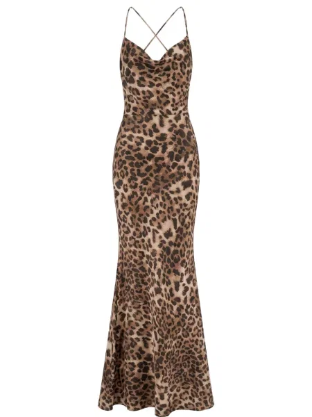 Rochie maxi Actualee cu imagine cu model leopard maro
