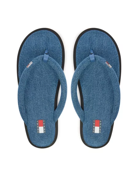 Šlepetės per pirštą Tommy Jeans Tjw Padded Denim Casual Sandal mėlyna
