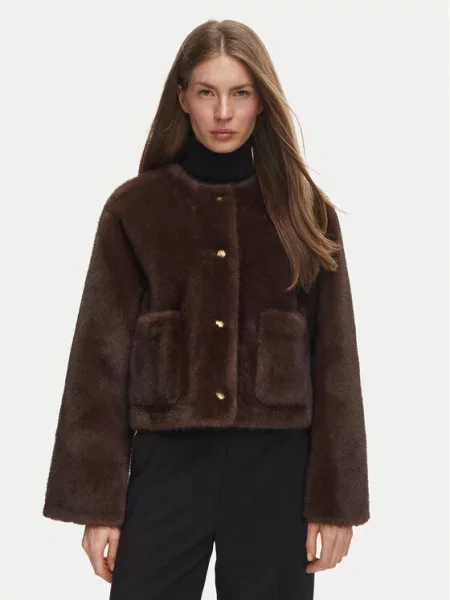 Geacă Tommy Hilfiger cu blană maro