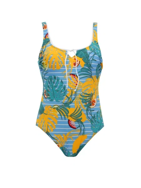 VIVID Costum de baie întreg albastru deschis / galben auriu / roșu alb