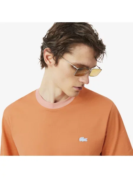 Lacoste T-Shirt O Klasycznym Kroju Z Blokami Kolorów pomarańczowy
