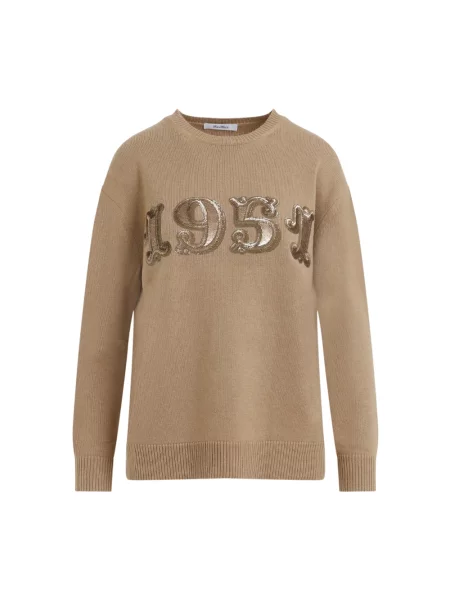 Sweter Max Mara z cekinami z kaszmiru brązowy