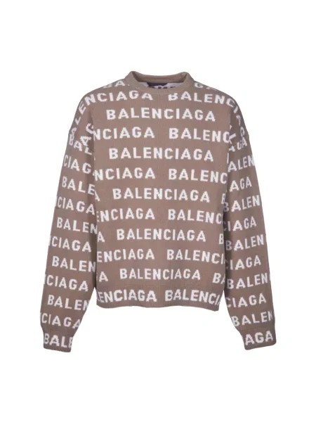 Lniany sweter Balenciaga z logo beżowy
