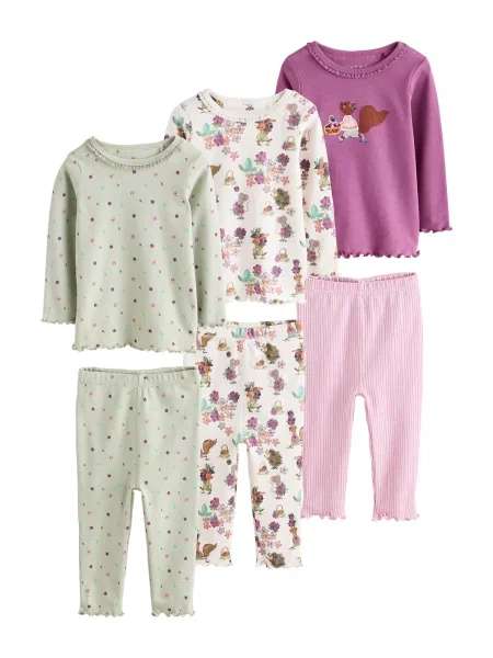 Next Pijamale ecru / turcoaz / mentă / lila verde