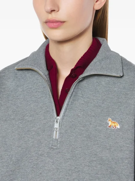 Hanorac Maison Kitsune cu broderie de jumătate de fermoar gri