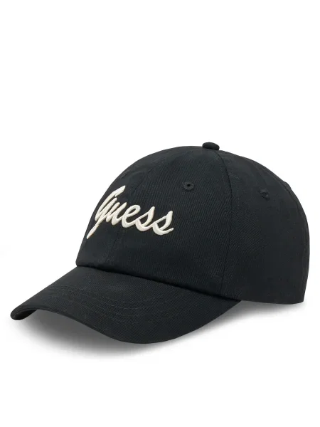 Шапка с козирка Guess с апликация черно