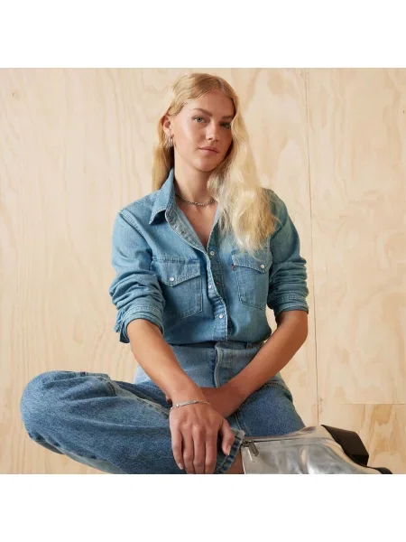 Gulerat cămașă de blugi Levi's® clasică albastru