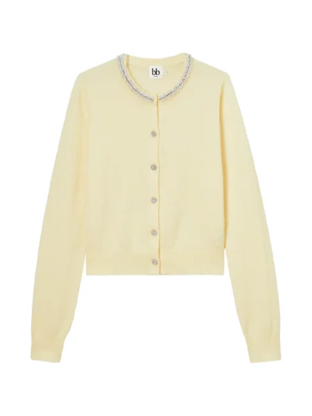 Cardigan B+ab cu perle galben