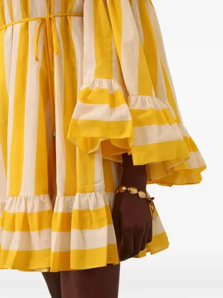 Rochie mini Zimmermann cu dungi cu volane de costum galben