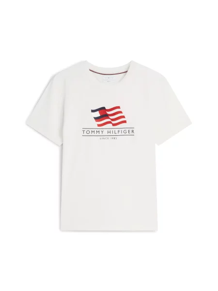 TOMMY HILFIGER Póló MAIN FLAG elefántcsont / tengerészkék piros