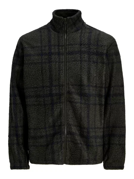 JACK & JONES Fleecová mikina JORSEBASTIAN tmavě zelená