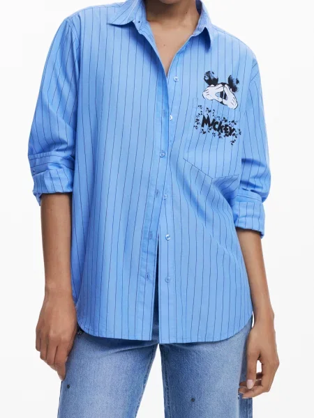 Риза Desigual MICKYSTRIPES дамска със свободна кройка с класическа яка синьо